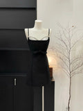 Pretty A Line Spaghetti Straps Black Satin Beads Short Homecoming Dress 19th Birthday Outfits HZ1024