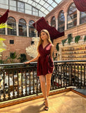 Simple A Line V Neck Burgundy Satin Short Homecoming Dress 18th Birthday Outfits HZ1024