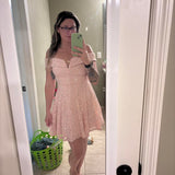 Sweet A Line Off The Shoulder Lace Sequin Short Homecoming Dress 18th Birthday Outfits HZ1024
