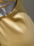 Pretty A Line Halter Yellow Satin High-Low Ruffle Hem Prom Dresses Formal Dress HZ1024
