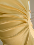 Pretty A Line Halter Yellow Satin High-Low Ruffle Hem Prom Dresses Formal Dress HZ1024