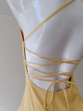 Pretty A Line Halter Yellow Satin High-Low Ruffle Hem Prom Dresses Formal Dress HZ1024