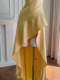 Pretty A Line Halter Yellow Satin High-Low Ruffle Hem Prom Dresses Formal Dress HZ1024