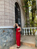 Elegant Mermaid Square Burgundy Satin Long Prom Dresses Formal Dress HZ1024