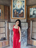 Elegant Mermaid Square Burgundy Satin Long Prom Dresses Formal Dress HZ1024