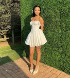 Pretty A Line Off The Shoulder Satin Short Homecoming Dress 21th Birthday Outfits HZ1024