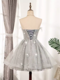 Elegant Ball Gown Strapless Gray Birthday Outfits Tulle Homecoming Dresses HZ1024