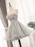 Elegant Ball Gown Strapless Gray Birthday Outfits Tulle Homecoming Dresses HZ1024