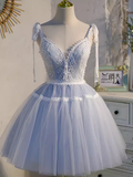 Cute Ball Gown Straps Gray Birthday Outfits Tulle Homecoming Dresses HZ1024