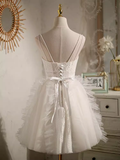 Cute Ball Gown Straps White Birthday Outfits Tulle Lace Homecoming Dresses HZ1024