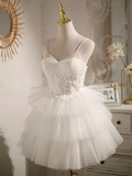 Simple A line Short Birthday Dress White Homecoming Dresses With Beads HZ1024