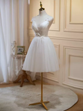 Simple A line Short Birthday Dress White Lace Homecoming Dresses HZ1024