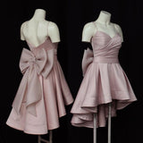 Cute High Low Short Burgundy Prom Dress With Bow Homecoming Dresses HZ1024