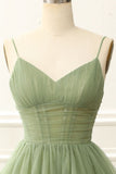 Chic Straps Pleated A-line Sage Green Homecoming Dress HZ1024