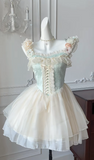 Cute A Line Square Satin Chiffon Flowers Short Homecoming Dress 16th Birthday Outfits HZ1024