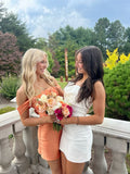 Elegant A Line Off The Shoulder Orange Satin Short Homecoming Dress 18th Birthday Outfits HZ1024