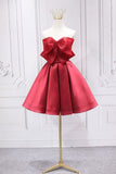 Sweet A Line Strapless Burgundy Satin With Bow Short Homecoming Dress 17th Birthday Outfits HZ1024