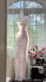 Gorgeous Mermaid Spaghetti Straps Printed Chiffon Applique Long Prom Dresses Formal Dress HZ1024