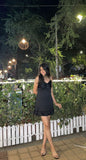 Elegant A line Spaghetti Straps Black Satin Short Homecoming Dress 19th Birthday Outfits HZ1024