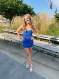 Mermaid Royal Blue Spaghetti Straps Satin Short Homecoming Dress 19th Birthday Outfits HZ1024