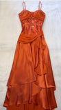 Gorgeous A Line Spaghetti Straps Satin Chiffon Ruffle Beads Long Prom Dresses Formal Dress HZ1024