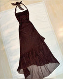 Shiny A Line Halter Chiffon Sequin Long Prom Dresses Formal Dress HZ1024