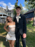 Elegant A Line Strapless Satin Short Homecoming Dress 20th Birthday Outfits HZ1024