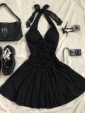 Sexy A Line Halter Black Lace Short Homecoming Dress 20th Birthday Outfits HZ1024