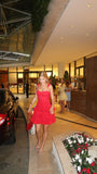 Simple A Line Spaghetti Straps Red Satin Short Homecoming Dress 20th Birthday Outfits HZ1024