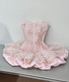 Pink Ball Gown Strapless Satin Lace Short Homecoming Dress 17th Birthday Outfits HZ1024