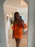 Classy Mermaid Off The Shoulder Orange Satin Short Homecoming Dress 18th Birthday Outfits HZ1024