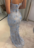 Gorgeous Mermaid Spaghetti Straps Satin Applique Long Prom Dress,Formal Dress HZ1024