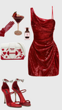 Obessesd Red Mermaid Spaghetti Straps Sequin Short Homecoming Dress 21th Birthday Outfits HZ1024