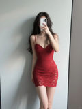 Sexy Mermaid Spaghetti Straps Burgundy Lace Short Homecoming Dress 21th Birthday Outfits HZ1024