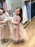 Sweet A Line Two Piece Satin Tulle Short Sleeves Flower Girl Dress HZ1024