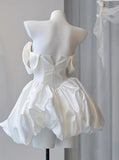 Princess A Line Off The Shoulder Satin Beaded Short Homecoming Dress 16th Birthday Outfits HZ1024