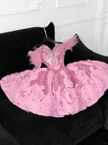 Gorgeous A Line Off The Shoulder Pink Tulle Beaded Short Homecoming Dress 19th Birthday Outfits HZ1024