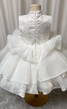 Pretty Ball Gown High Neck Satin Sequin Flower Girl Dress HZ1024