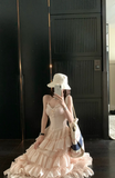 Sweet A Line Spaghetti Straps Satin Tiered Chiffon Long Prom Dress, Evening Dress HZ1024