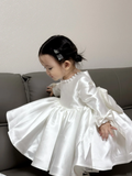 Cute Ball Gown Satin With Long Sleeves Flower Girl Dress HZ1024