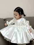 Cute Ball Gown Satin With Long Sleeves Flower Girl Dress HZ1024