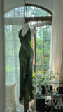 Sexy Mermaid Halter Dark Green Chiffon Sequin Long Prom Dress, Evening Dress HZ1024