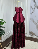 Shiny A Line Strapless Satin Tulle Sequin Long Prom Dress, Evening Dress HZ1024