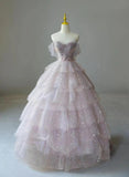 Pink Sweetheart Tulle Ball Gown Beaded Shiny Prom Dress Pink Sweet 16 Dress HZ1024