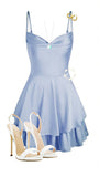 Simple A line Straps Short Blue Homecoming Dress 20th Birthday Outfits HZ1024