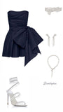 Chic A line Satin Strapless Short Navy Blue Homecoming Dress 20th Birthday Outfits HZ1024