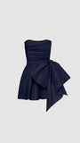 Chic A line Satin Strapless Short Navy Blue Homecoming Dress 20th Birthday Outfits HZ1024