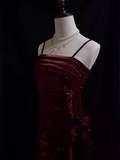 Vintage High Low Straps Ruffles Burgundy Prom Dresses HZ1024
