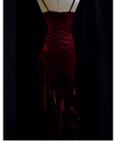Vintage High Low Straps Ruffles Burgundy Prom Dresses HZ1024