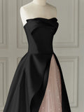 Strapless Satin Pearls Tulle Long Prom Dresses Party Dress HZ1024